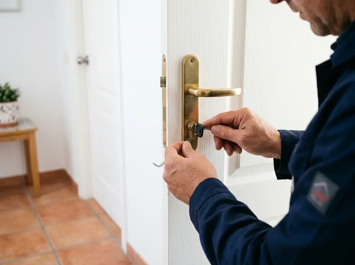 Cerrajero abriendo una puerta sin romper la cerradura