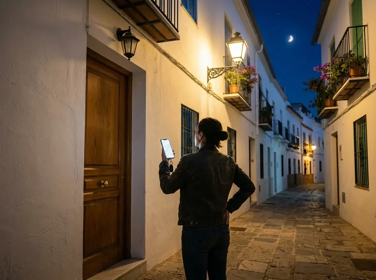 Persona que se ha quedado fuera de casa de noche pidiendo ayuda por el móvil